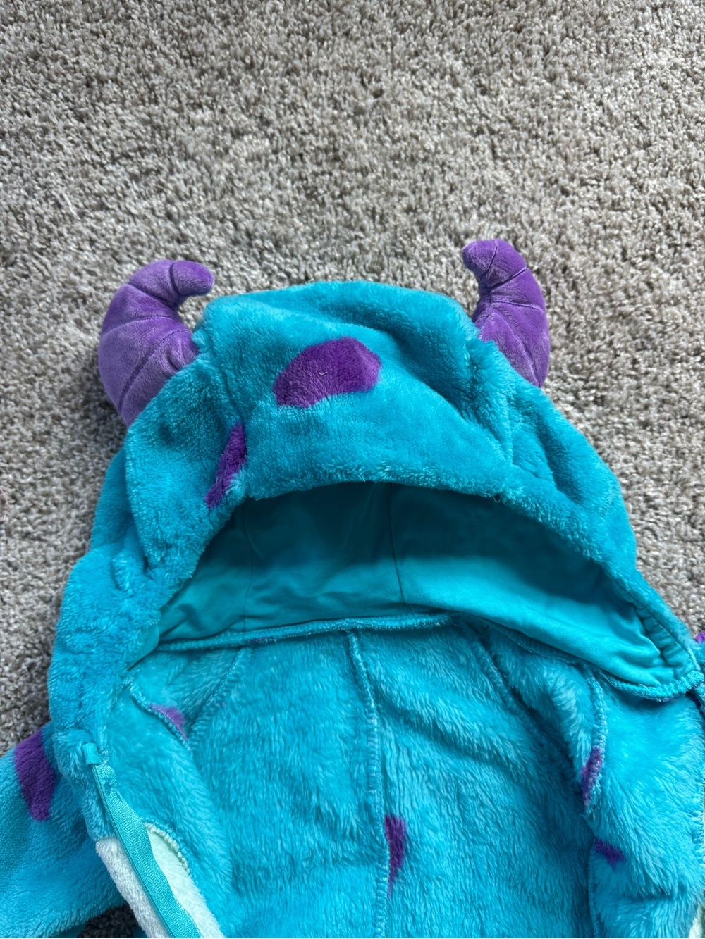 Baby Halloween Costume Sully Fleece Zip Up Bodysuit Monsters Inc Size 0-3 Months - Picture 8 of 13
